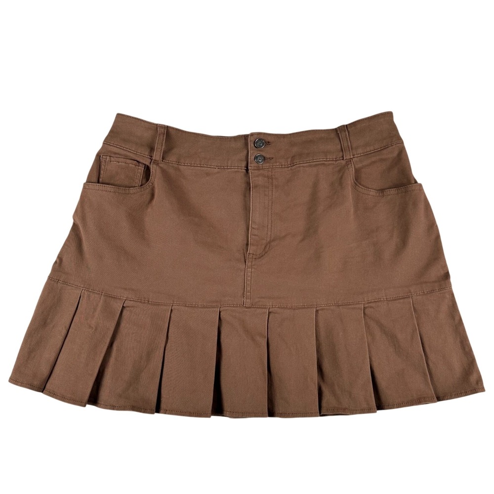 Hollister Pleated Mini Skirt Women XL Brown Y2K Preppy‎ Retro Casual Streetwear